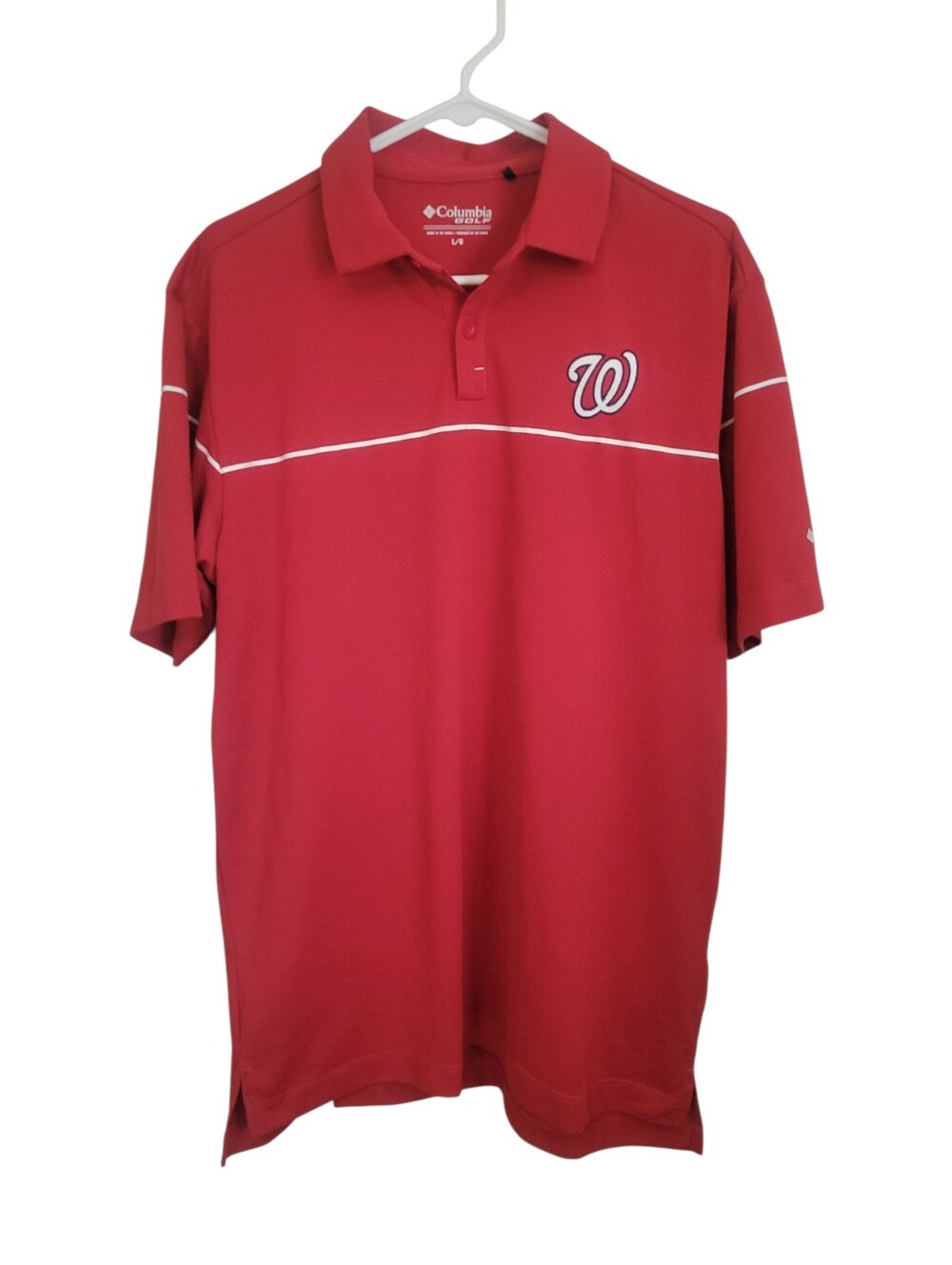 Columbia Golf MLB Washington Nationals Red Polo Shirt Embroidered W Logo Medium